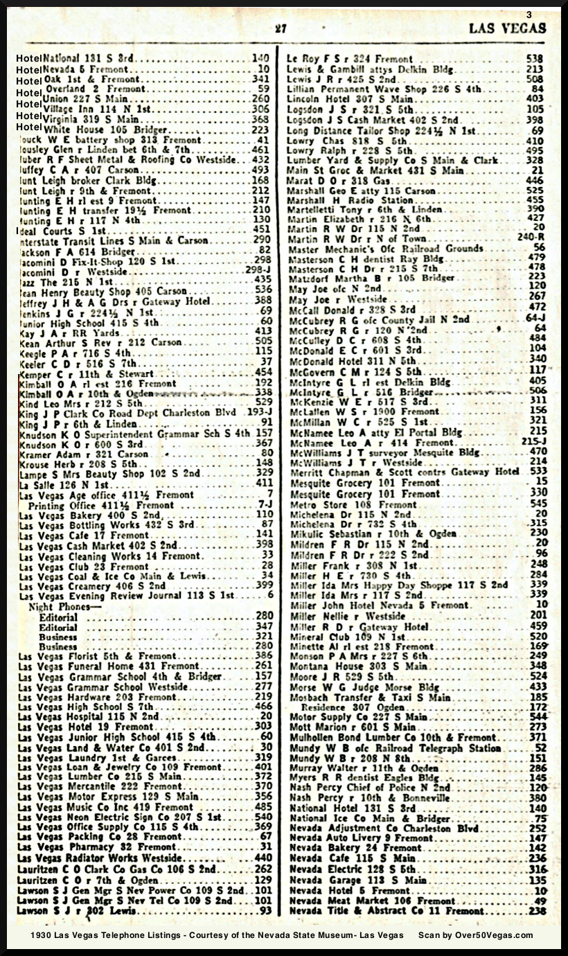 Use your browser to search for text in the page-1930 Las Vegas Telephone Listings 